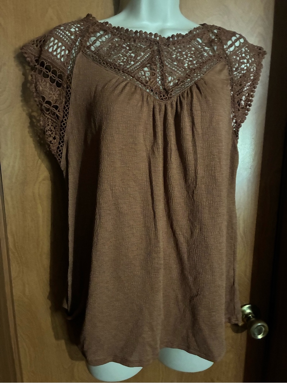 Women’s Crochet Yoke Sleeveless Top - Brown